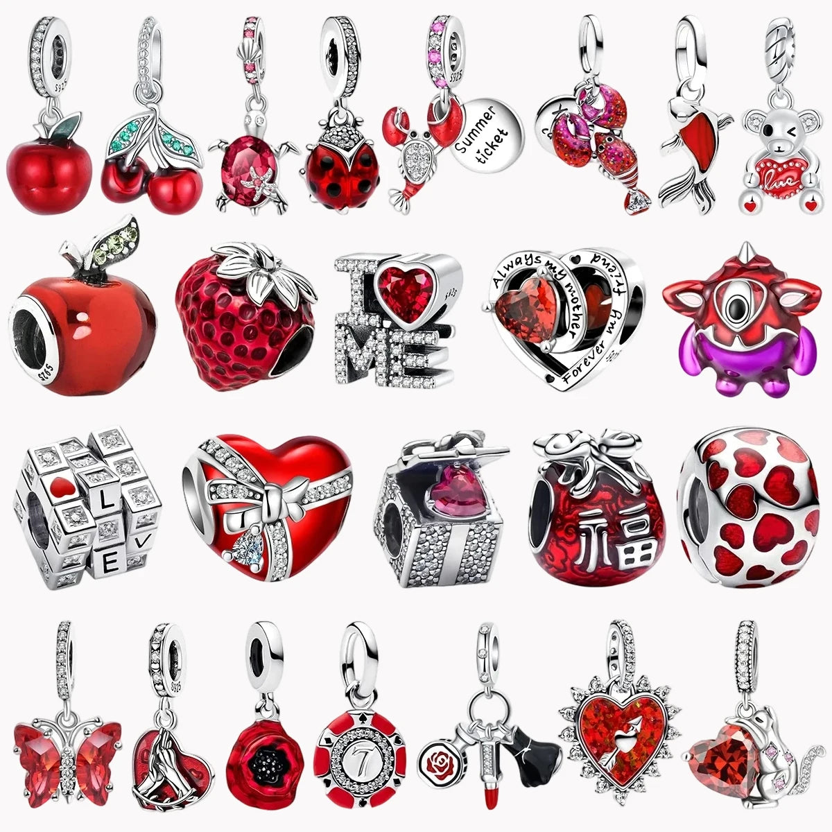 CHARM STERLING SILVER 925 SERIE RED INFINITO NATALE REGALO