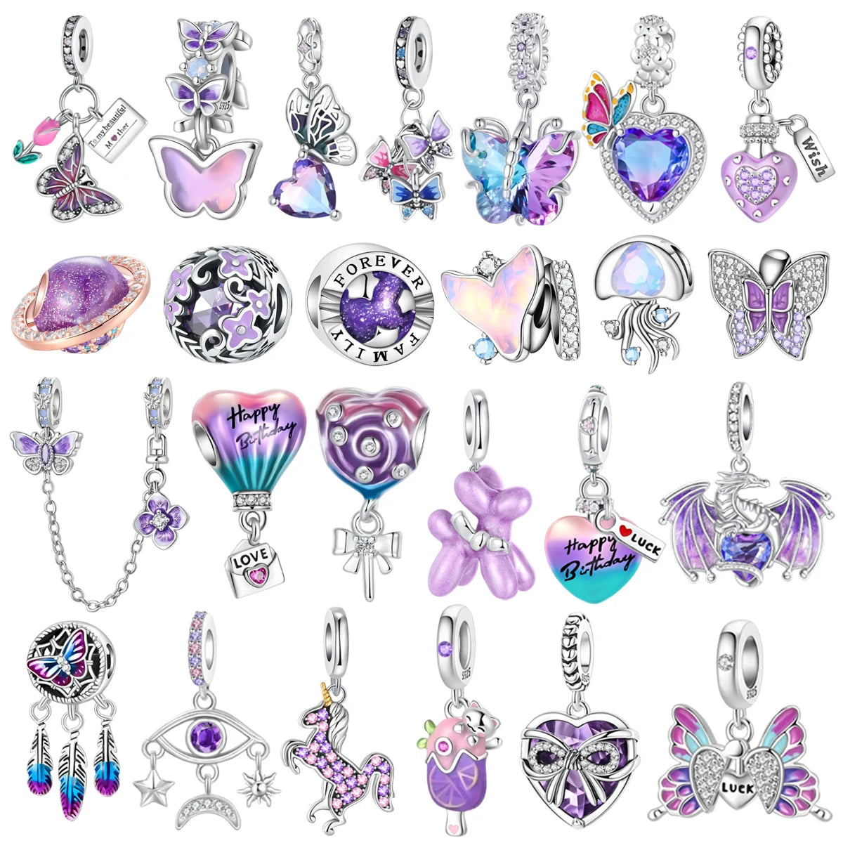 CHARMI IN ARGENTO 925 SERIE VIOLA MONGOLFIERA ANIMALI FAMIGLIA