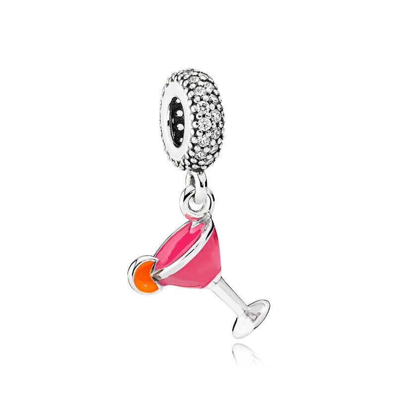 CHARM STERLING SILVER 925 COLORATO FOOD BICCHIERE ROSSO